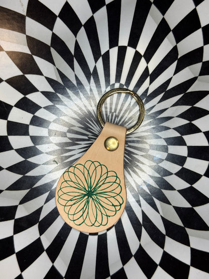 Spirograph Leather Keychain | Hand Stamped Veg Tan Leather Key Fob