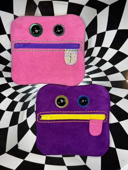 Monster Leather pouch - handmade leather zipper pouch