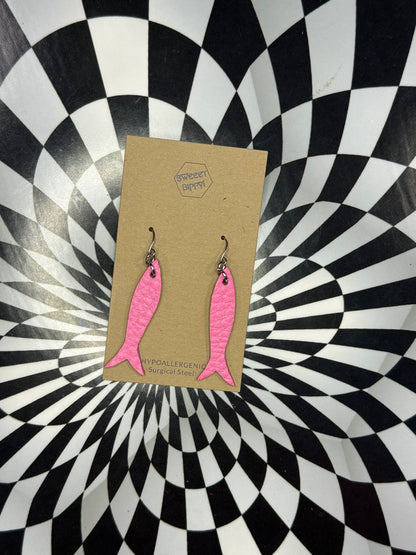Sardine girl summer leather fish earrings! Lightweight hypoallergenic surgical steel hooks!