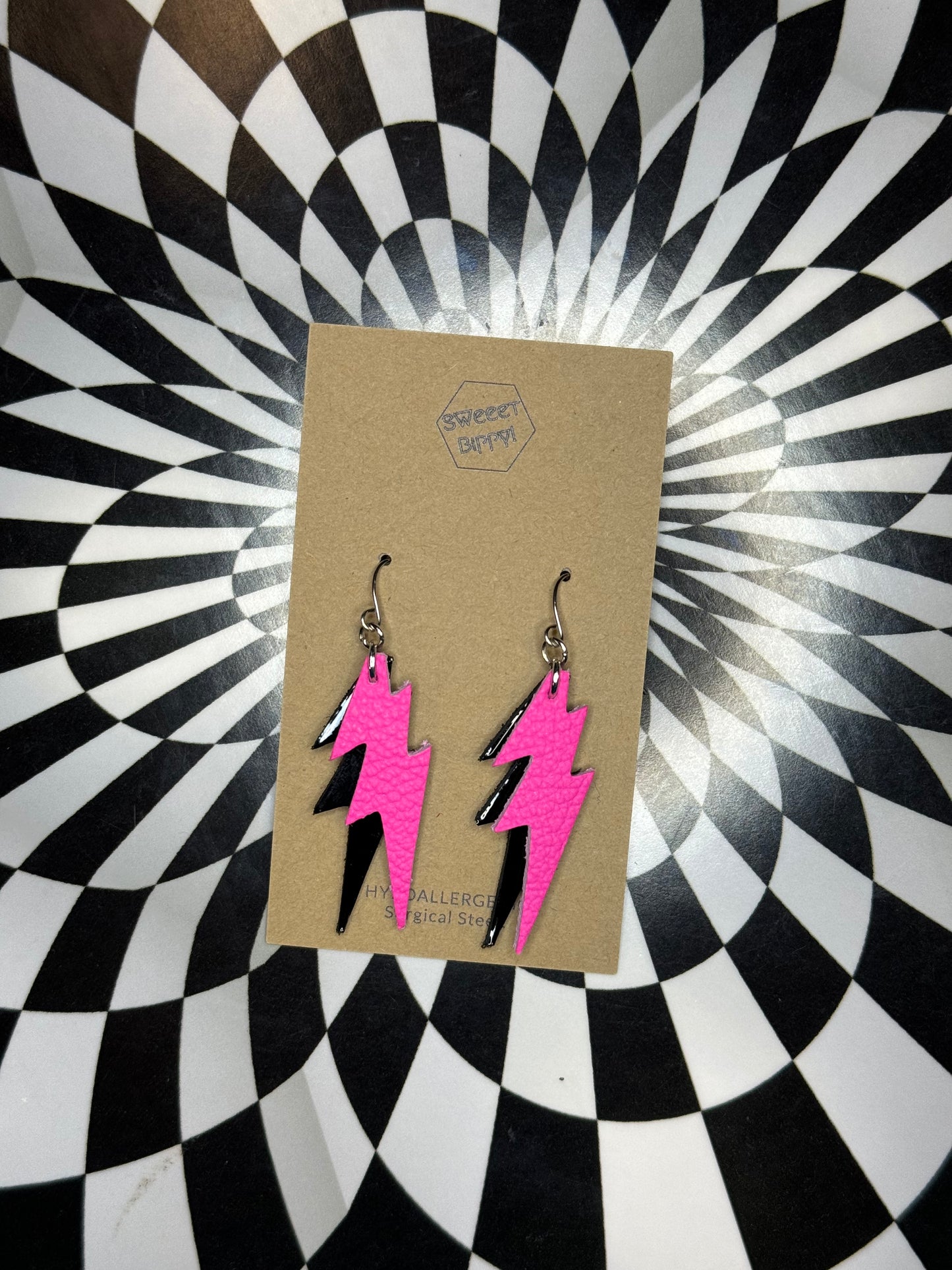 Lightning bolt leather earrings! Bowie!