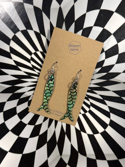 Sardine girl summer leather fish earrings! Lightweight hypoallergenic surgical steel hooks!