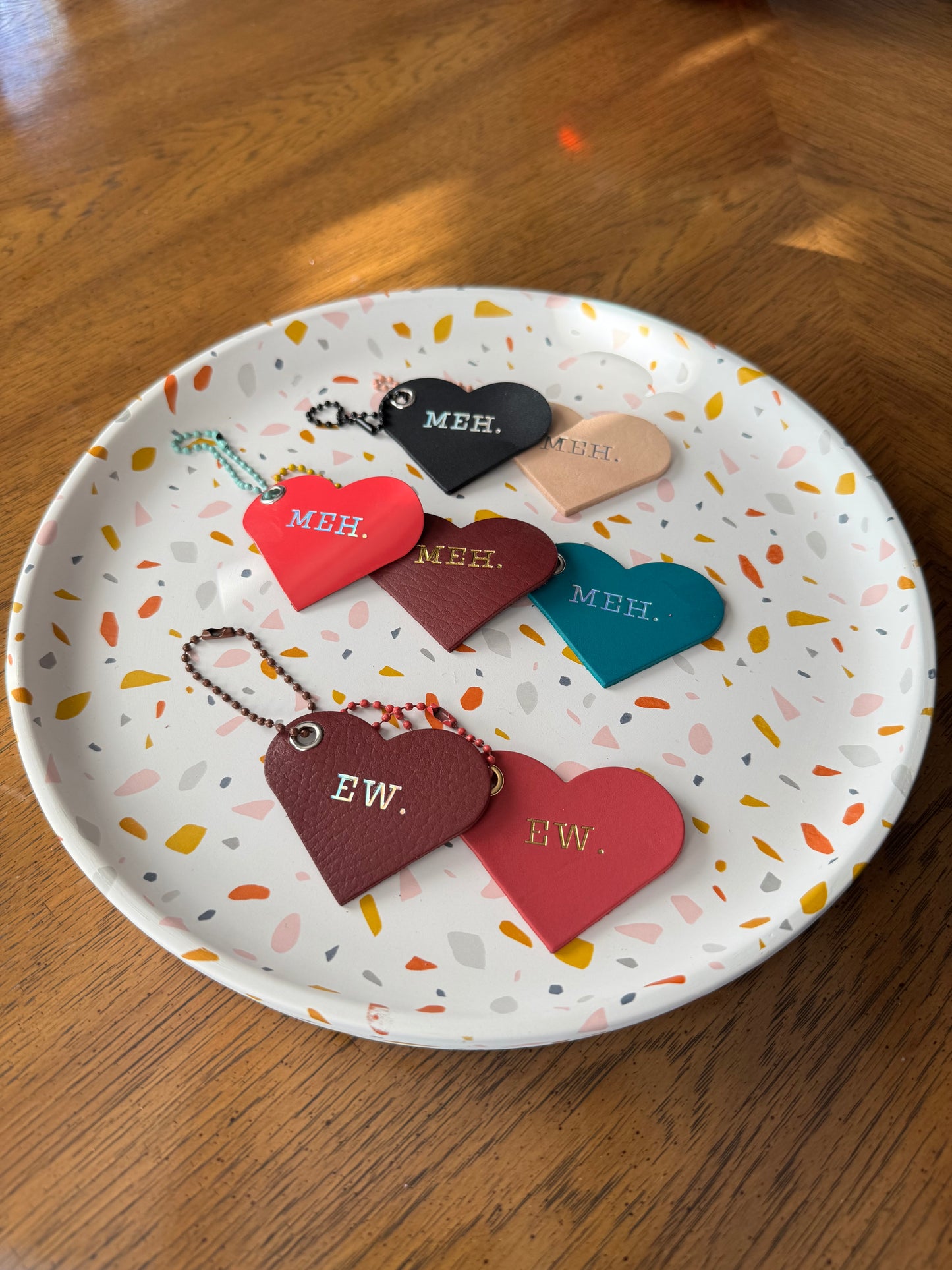 Gold foiled heart keychains! LOVE! Or MEH. EW.