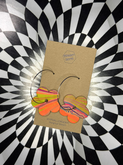 Hoop earrings with leather flowers or stars! Hypoallergenic surgical steel lightweight