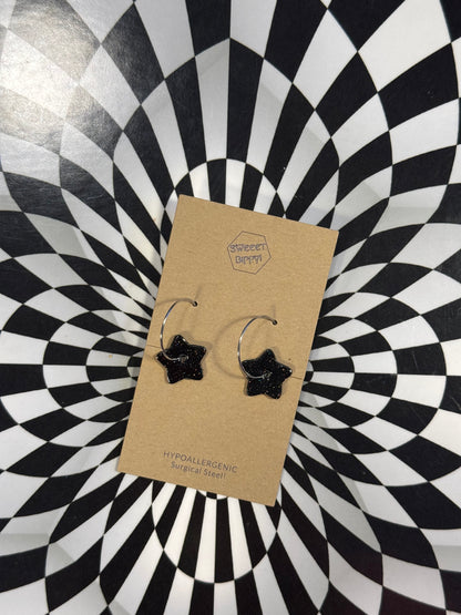 Hoop earrings with leather flowers or stars! Hypoallergenic surgical steel lightweight