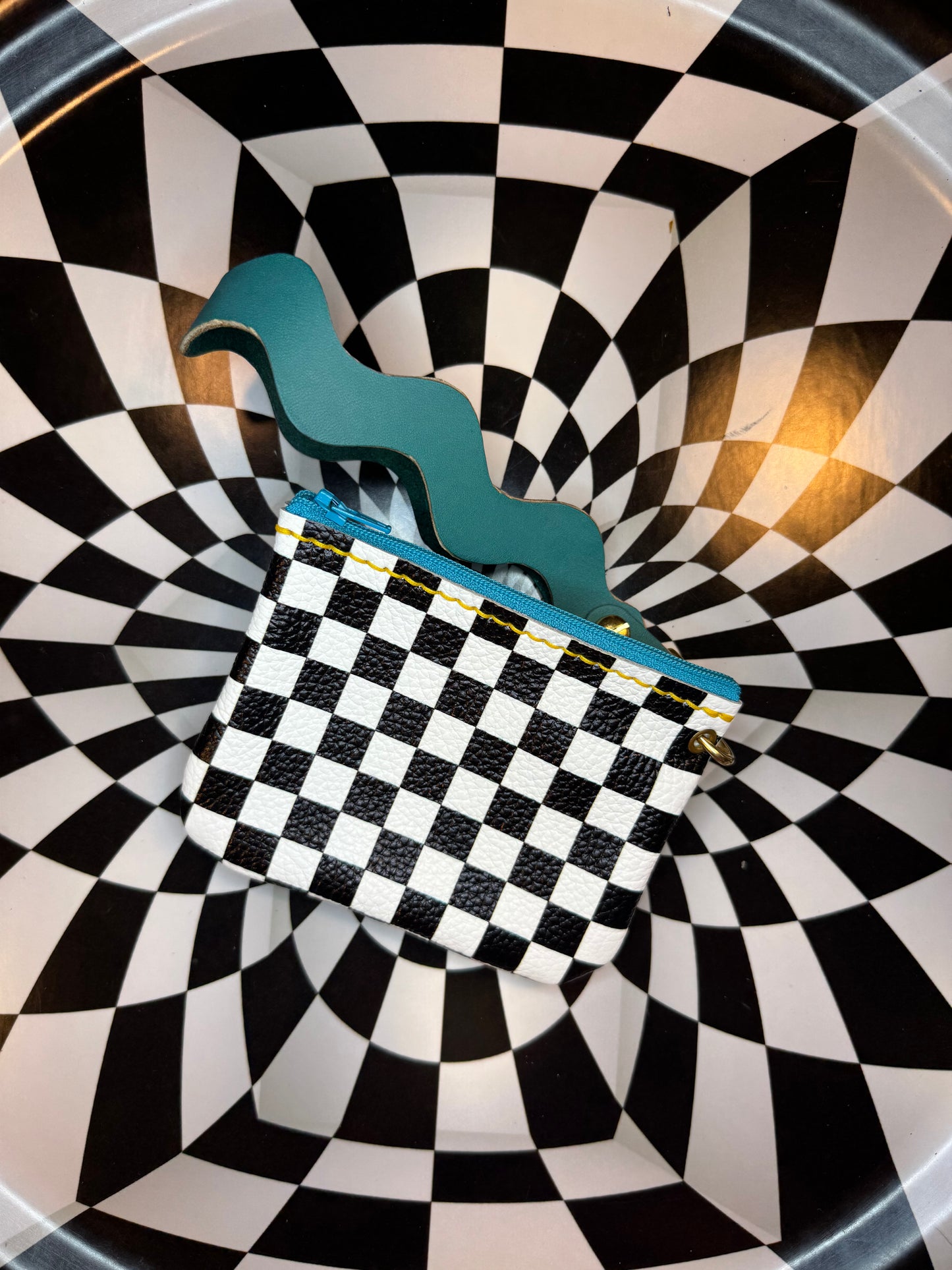 Wavy Wristlet “Joey” leather Zipper pouch!