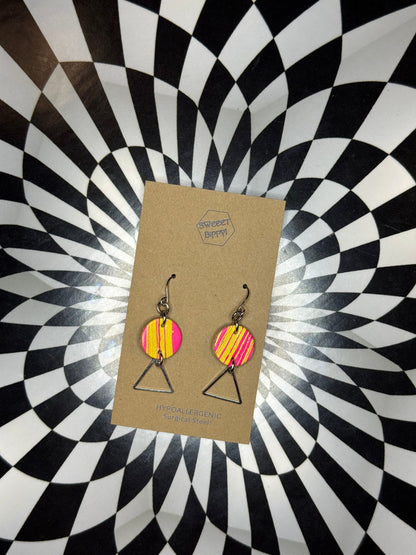 Triangle or hoop unique Leather earrings! Minimalist design ultra lightweight surgical steel hooks!