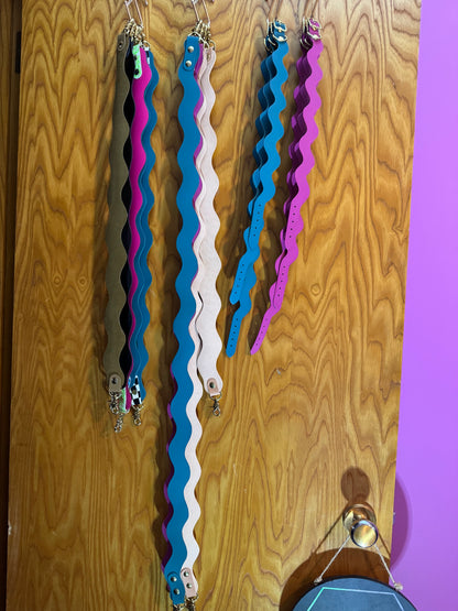 Handmade Wavy Leather Purse Strap – Colorful Replacement Bag Strap with Solid Brass Hardware