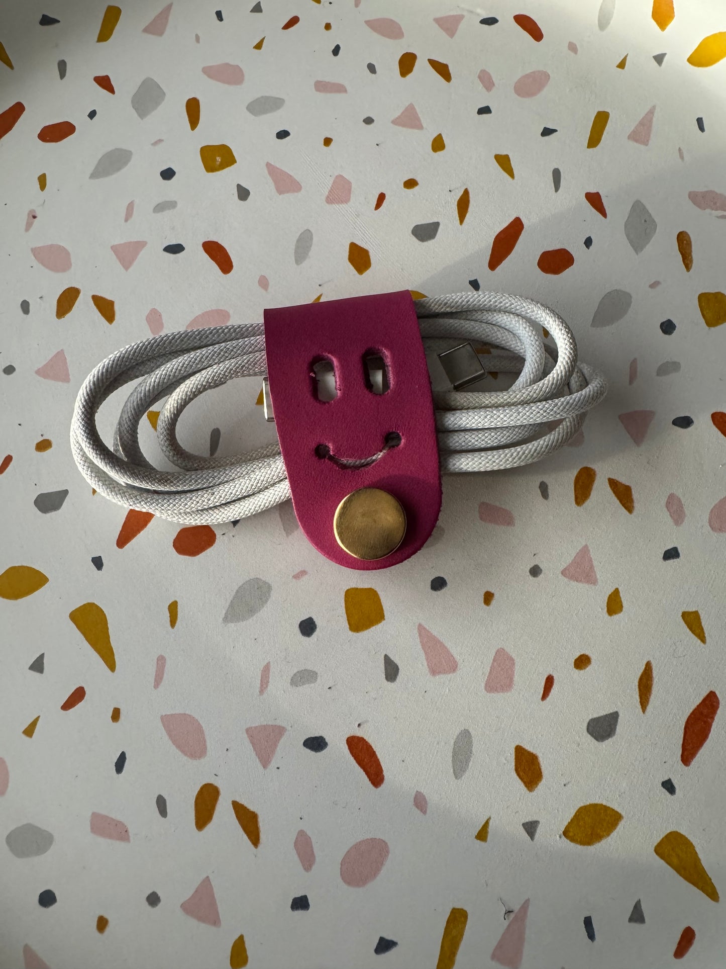 Cord creepers!! (Keepers) Happy smiley face leather strap charms!