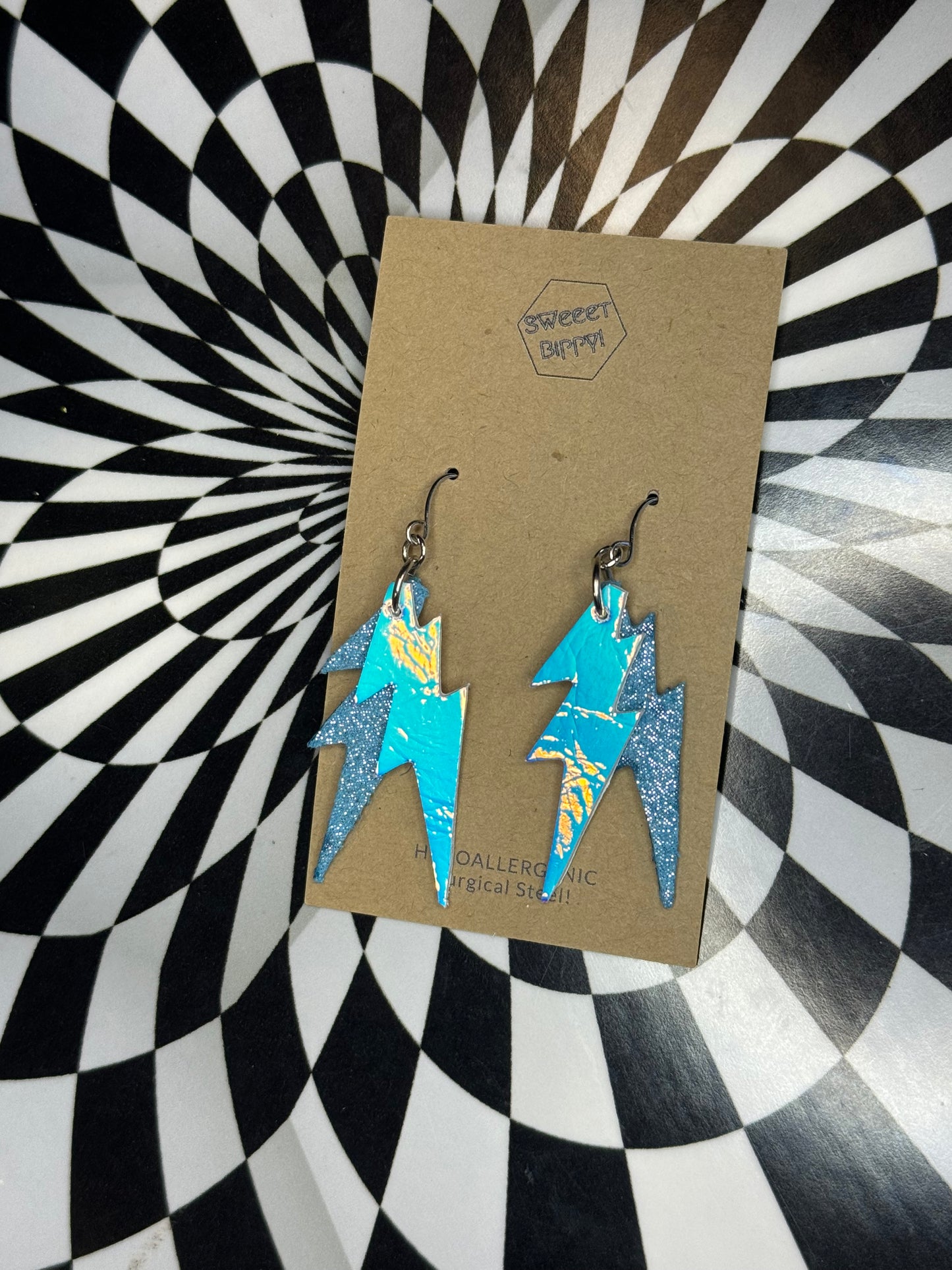 Lightning bolt leather earrings! Bowie!