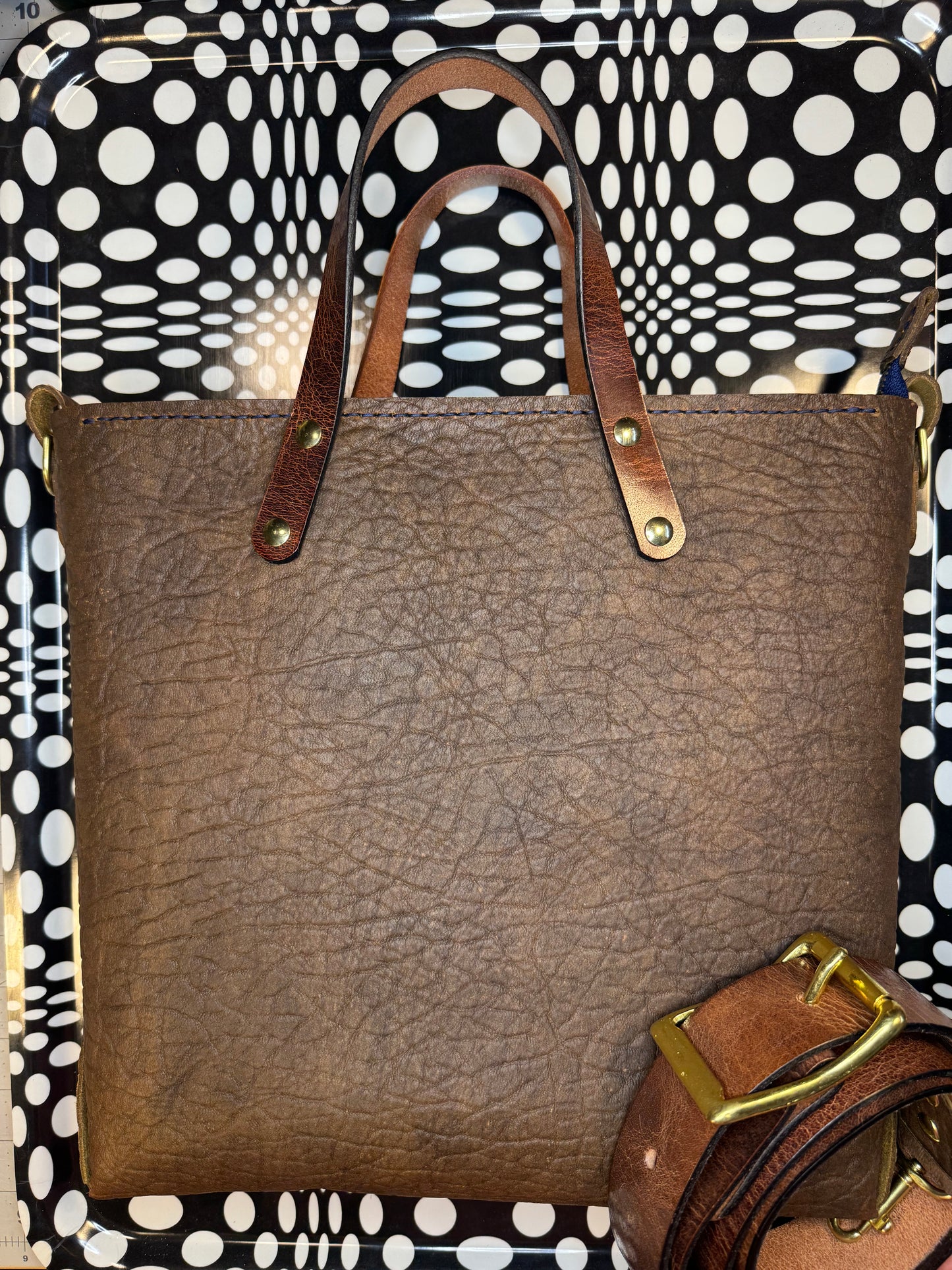 J2B! Johnny Two Bags! Hand sewn leather zip top laced tote bag! Work purse, travel carry on!