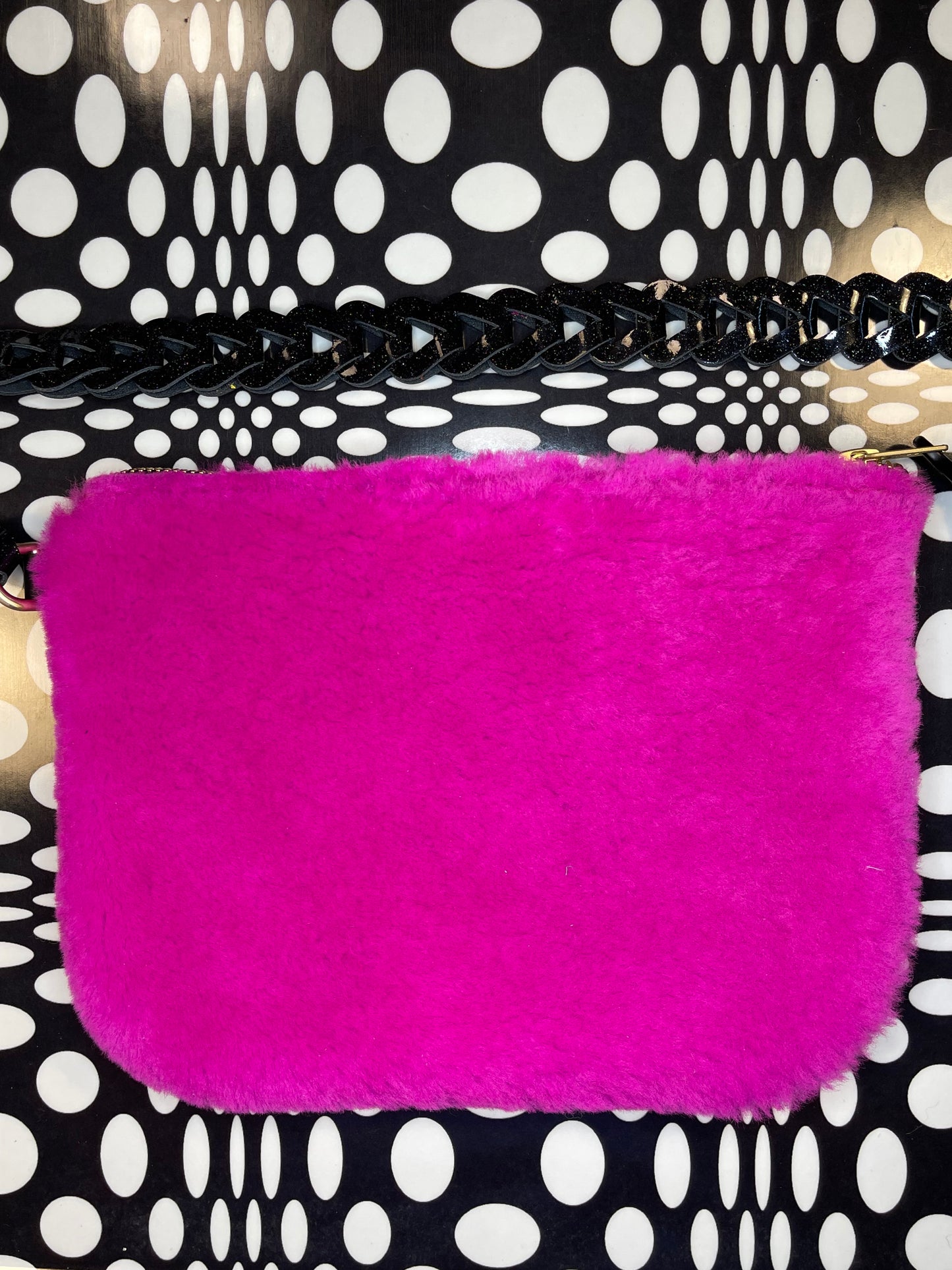 Fuzzy Monster Hand sewn shearling leather wristlet/shoulder bag! Fun retro strap!