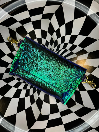 Love bug clip on hand sewn leather bum bag with marble dyed pocket! Handmade leather Fanny pack!