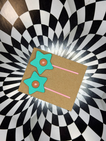 Hair thingies! Leather Bobby pin hair clips with flowers or stars!