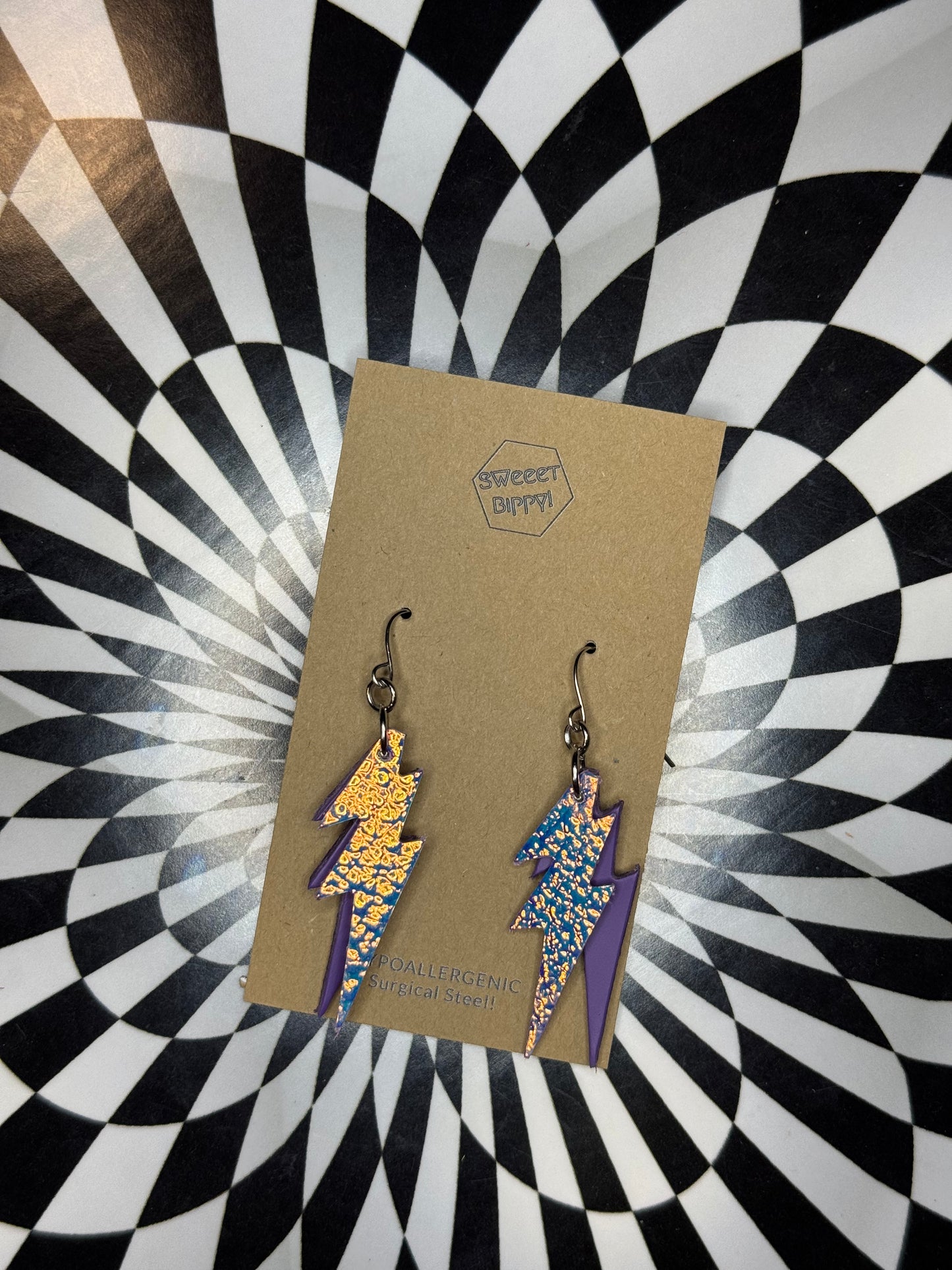 Lightning bolt leather earrings! Bowie!