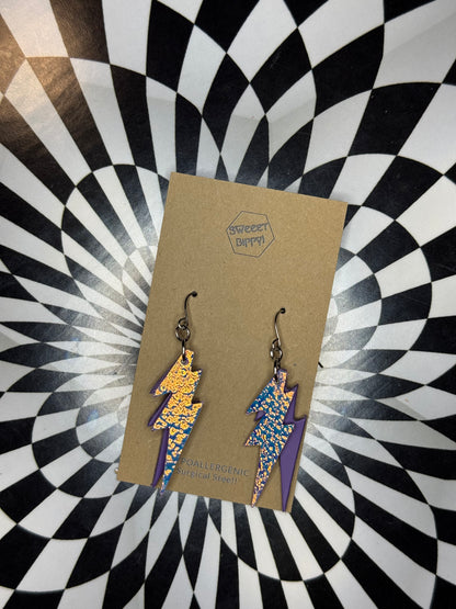Lightning bolt leather earrings! Bowie!