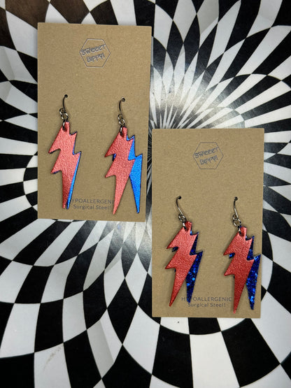 Lightning bolt leather earrings! Bowie!