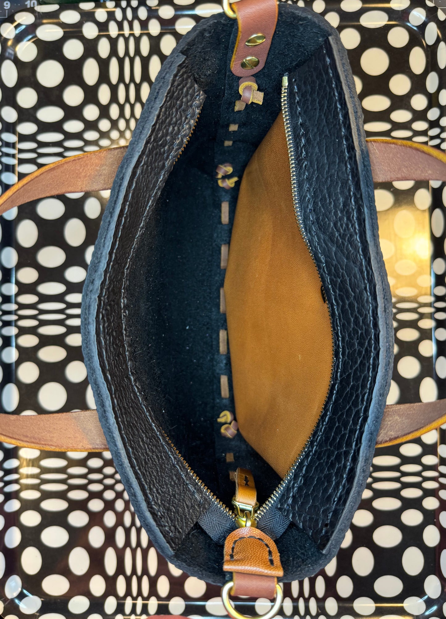 Small Johnny Two Bags! Hand sewn leather zip top laced tote bag! Work purse, travel carry on!