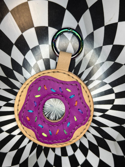 Donut! Hand sewn leather sprinkle donut bag charm, keychain, flair!