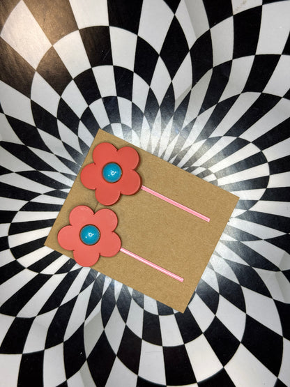 Hair thingies! Leather Bobby pin hair clips with flowers or stars!