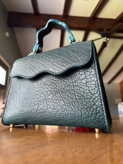 Wavy Lady Bag | Handmade Shrunken Bison Leather Top Handle Purse