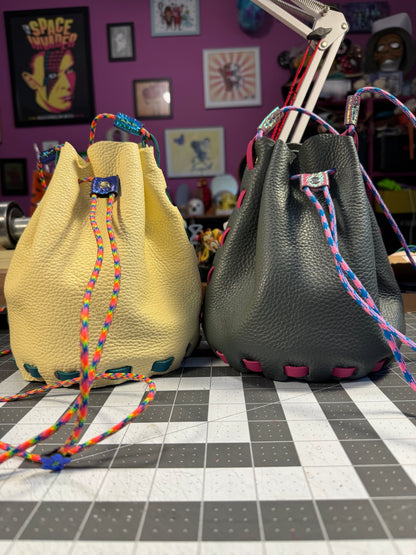 The NEW Wombler — Handmade Leather Drawstring Bucket Bag!
