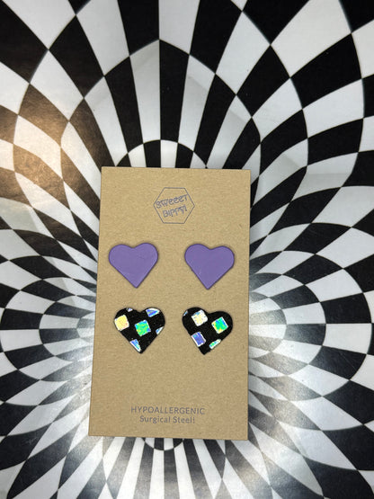 Star and heart leather earrings! Surgical steel stud post hypoallergenic marble dyed one of a kind