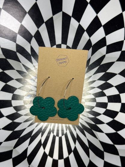 Hoop earrings with leather flowers or stars! Hypoallergenic surgical steel lightweight