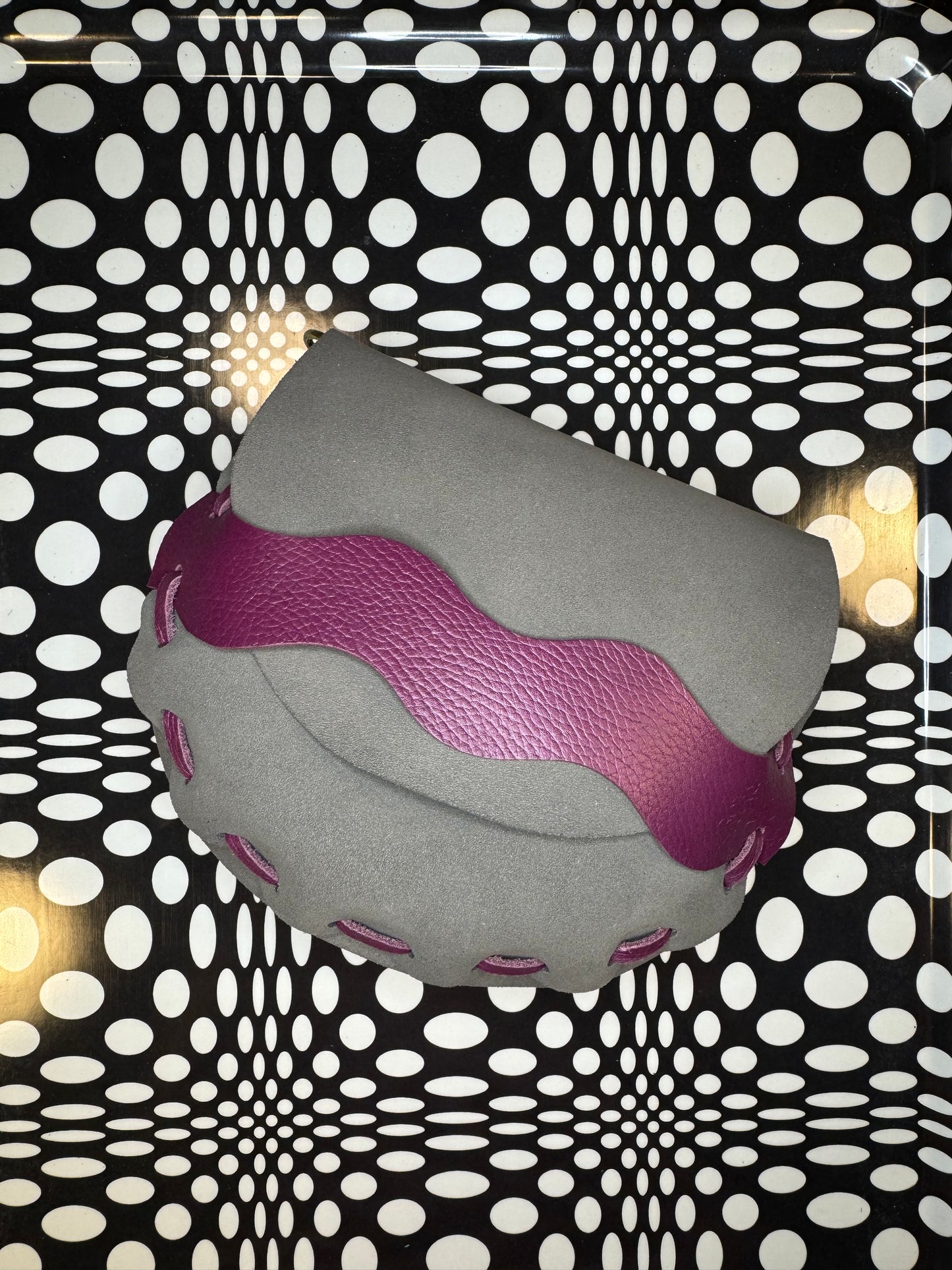 Laced leather saddle bag! One of a kind shoulder purse with wavy squiggly strap! Hand made, hand painted, shrunken bison or veg tan leather