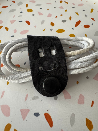 Cord creepers!! (Keepers) Happy smiley face leather strap charms!