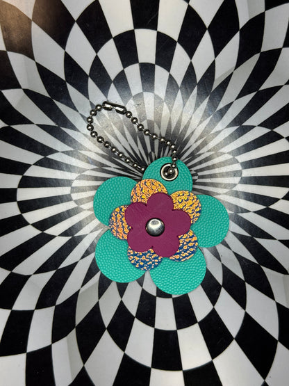 Rose of Sharon Leather Flower Keychain | Handmade Bag Charm | Colorful Leather Key Ring