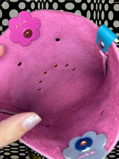 Mood Swing Bag | Reversible Happy Face & Sad Face Handmade Leather Bag with Flower Strap