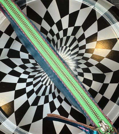 Naria hand sewn leather zipper purse with contrasting piping!