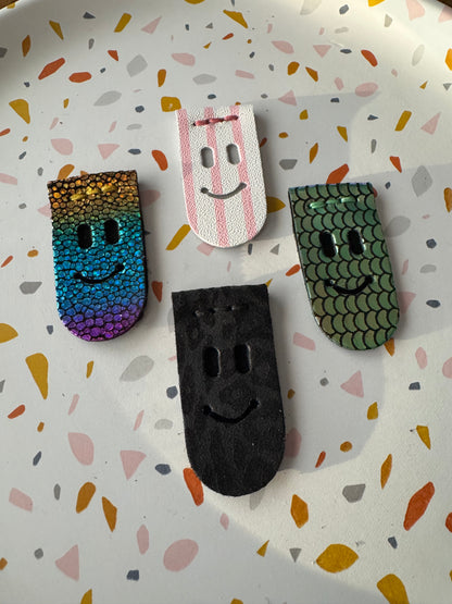 Book creeper Leather happy (or sad) face bookmark! Handmade
