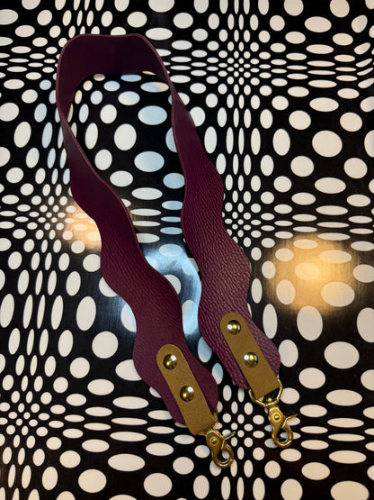 Handmade Wavy Leather Purse Strap – Colorful Replacement Bag Strap with Solid Brass Hardware