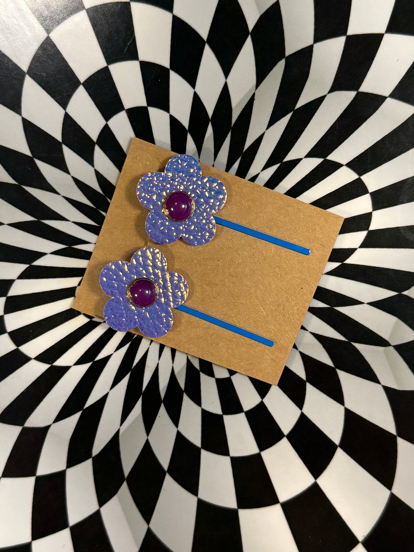 Colorful Leather Flower & Star Bobby Pins – Handmade Hair Clips! Hair thingies!