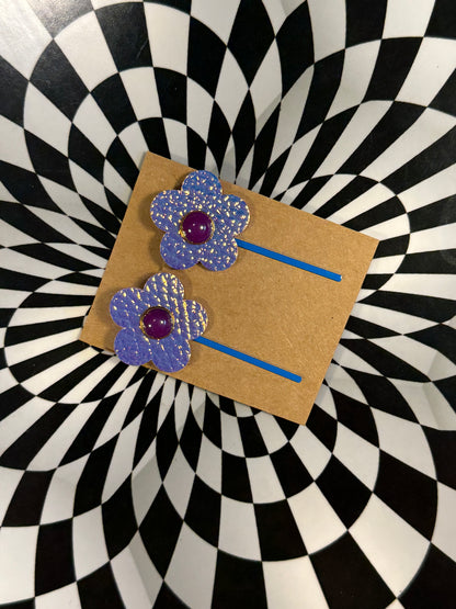 Colorful Leather Flower & Star Bobby Pins – Handmade Hair Clips! Hair thingies!