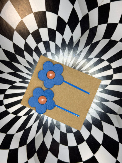 Hair thingies! Leather Bobby pin hair clips with flowers or stars!