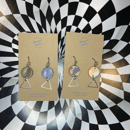 Triangle or hoop unique Leather earrings! Minimalist design ultra lightweight surgical steel hooks!