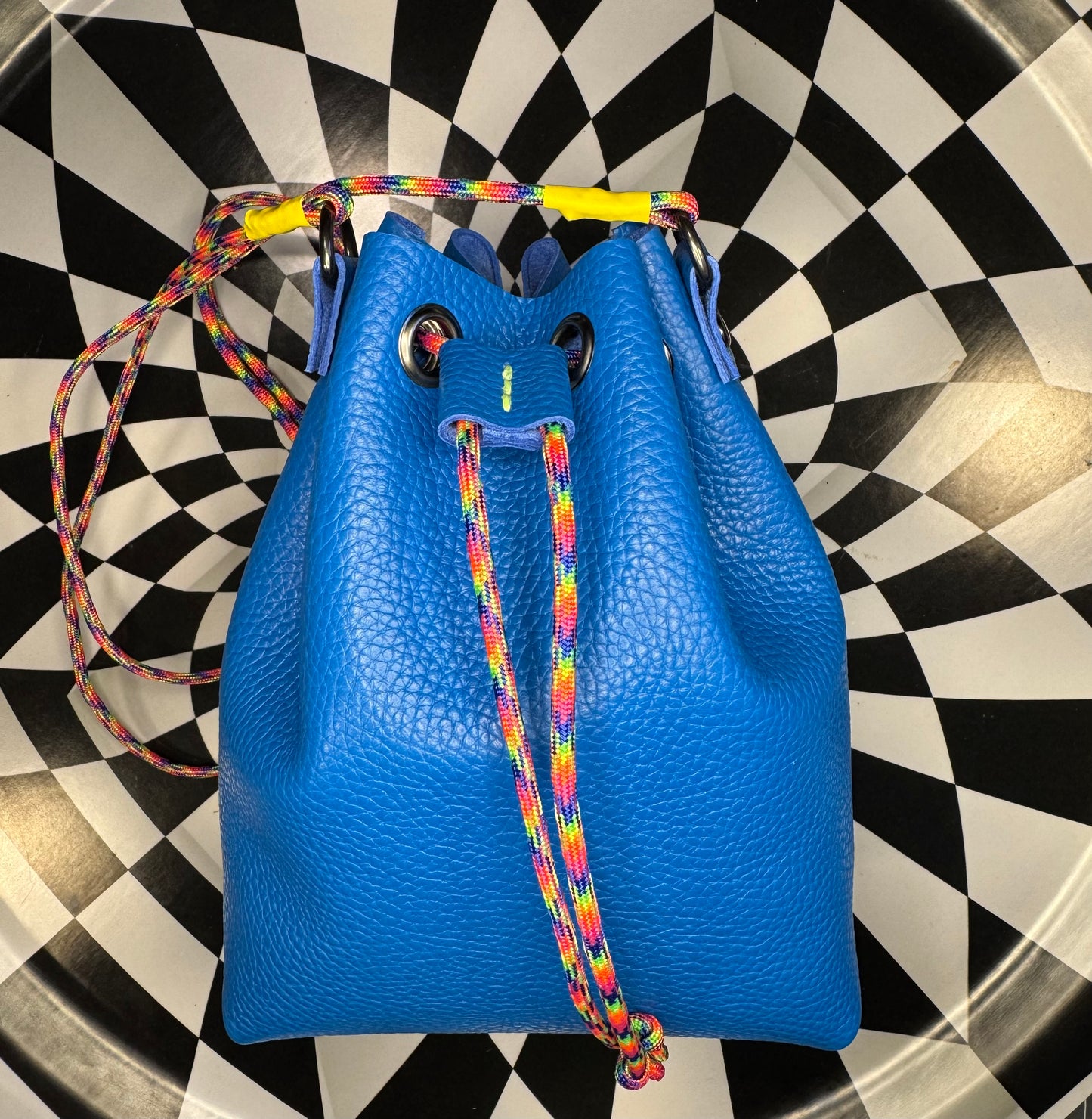 The Wombler! Paracord drawstring bucket bag! Hand sewn leather crossbody catch all purse!