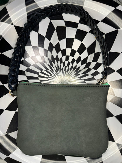 Betsey Hand sewn leather shoulder bag - handmade leather statement bag! Retro interlocking strap