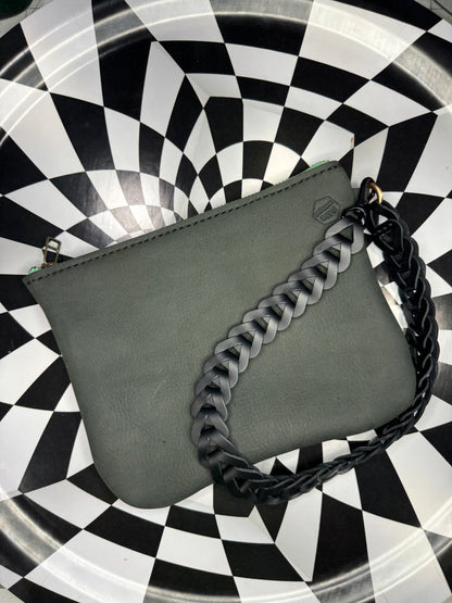 Betsey Hand sewn leather shoulder bag - handmade leather statement bag! Retro interlocking strap