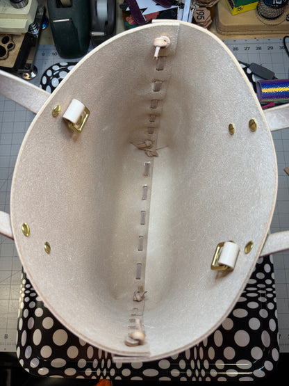 Feelin’ Groovy thick veg tan laced tote bag! One of a kind stamped leather unique satchel!