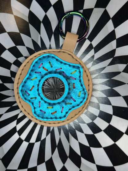 Donut! Hand sewn leather sprinkle donut bag charm, keychain, flair!