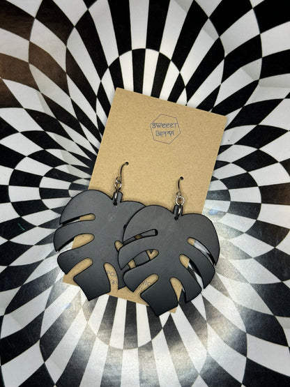 Monstera leather earrings! Surgical steel hooks = safe for everyone! Assorted colored leather tropical leaf earrings