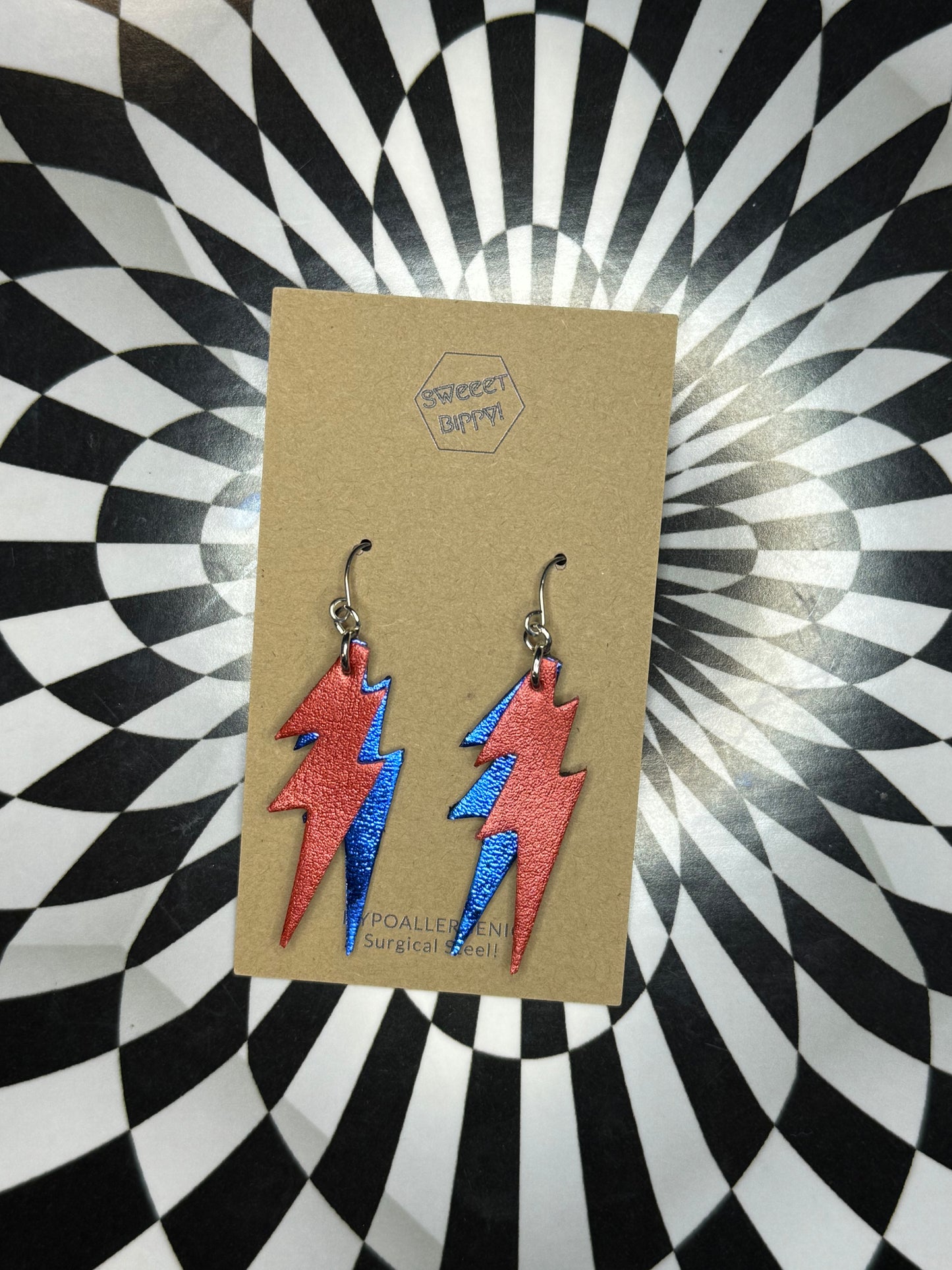 Lightning bolt leather earrings! Bowie!