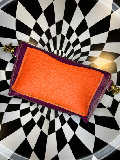 Love bug clip on hand sewn leather bum bag with marble dyed pocket! Handmade leather Fanny pack!