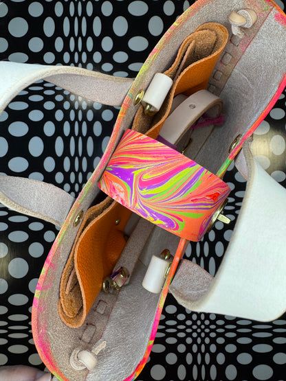 Marble dyed Feelin’ Groovy thick veg tan laced mini tote bag! One of a kind leather unique satchel!