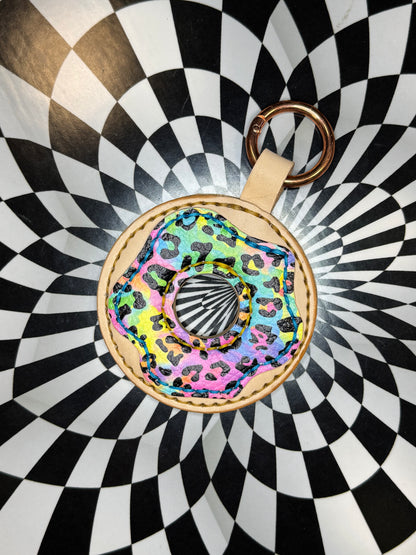Donut! Hand sewn leather sprinkle donut bag charm, keychain, flair!