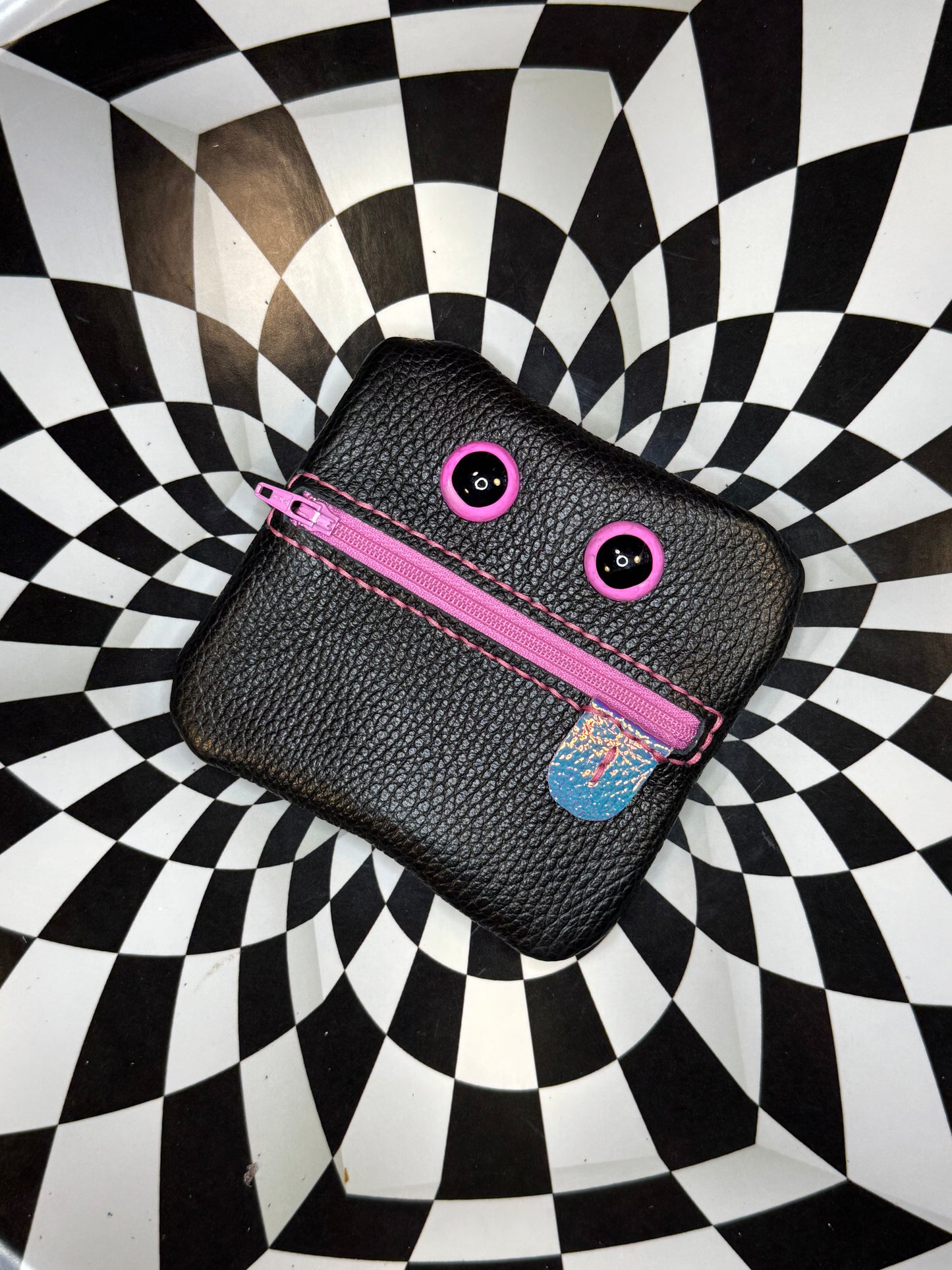 Monster zip pouch! Hand sewn leather zipper case!