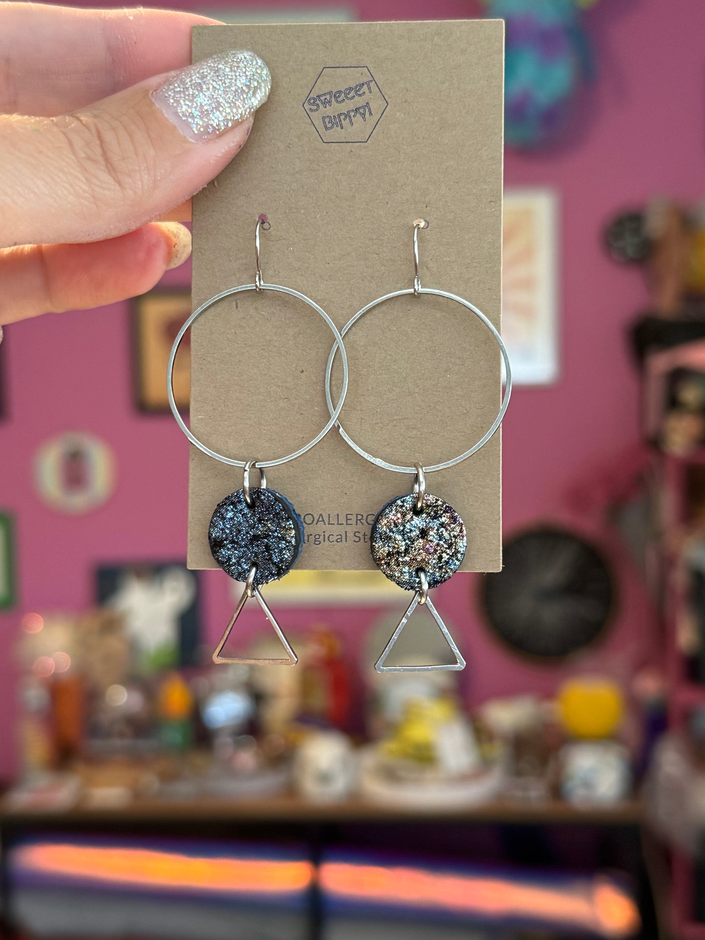 Triangle or hoop unique Leather earrings! Minimalist design ultra lightweight surgical steel hooks!